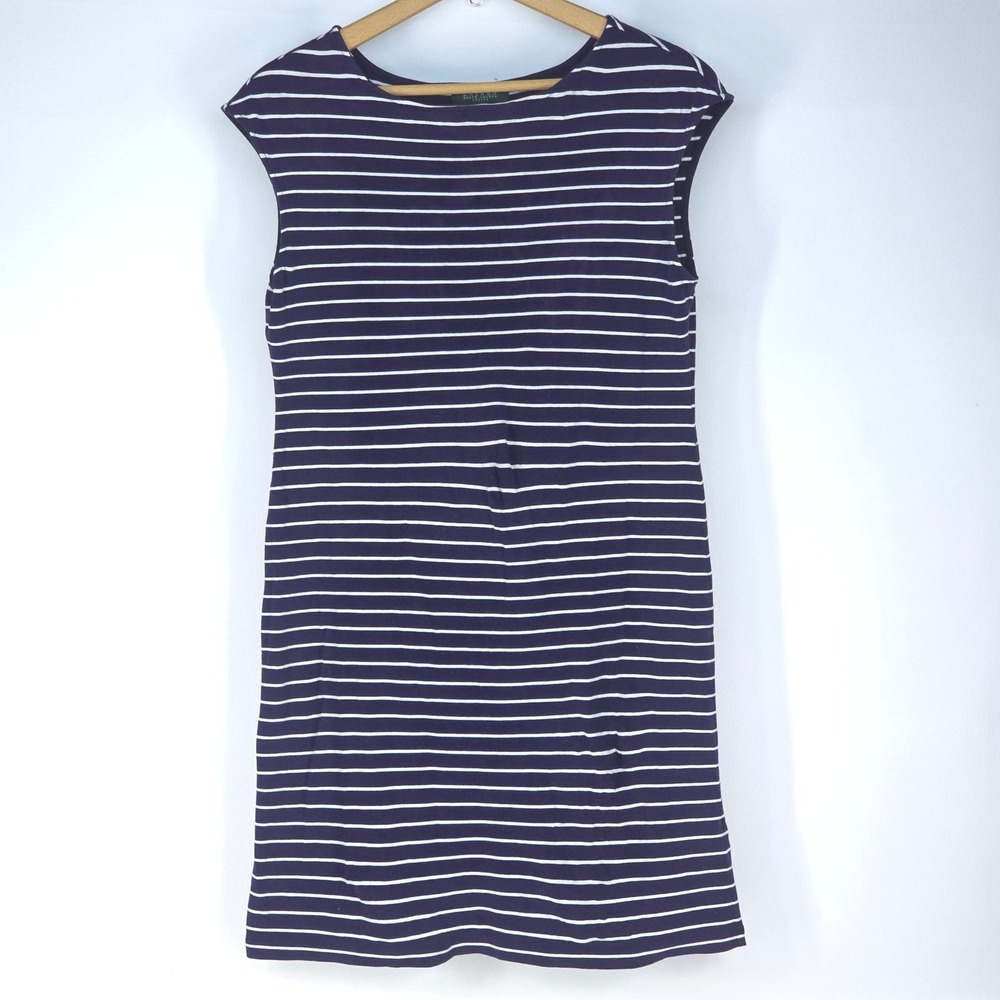 Lauren Ralph Lauren Coastal Midi Dress Womens PM/M Striped Nautical Short Sleeve